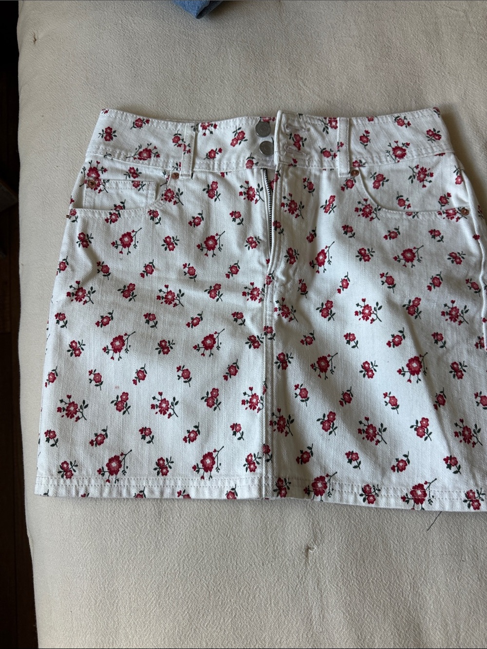 BDG White Mini Skirt with Red Floral Trim